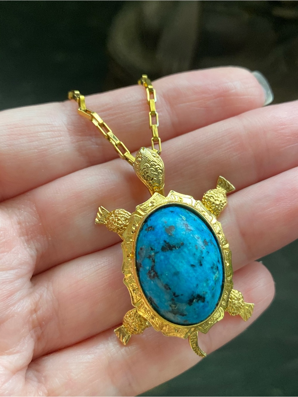 Turquoise stone 925 silver turtle pendant
